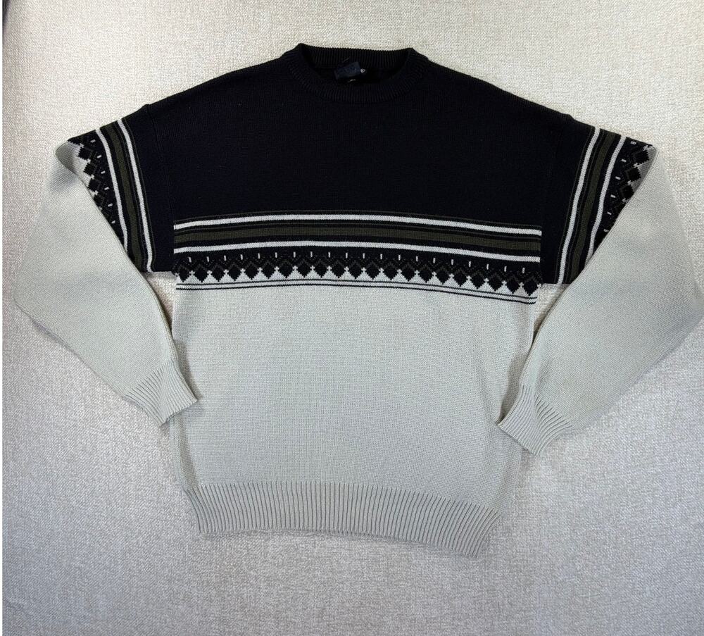 Meister Men's Large Tan Black Nordic Wool Blend Pullover Ski Sweater Vintage